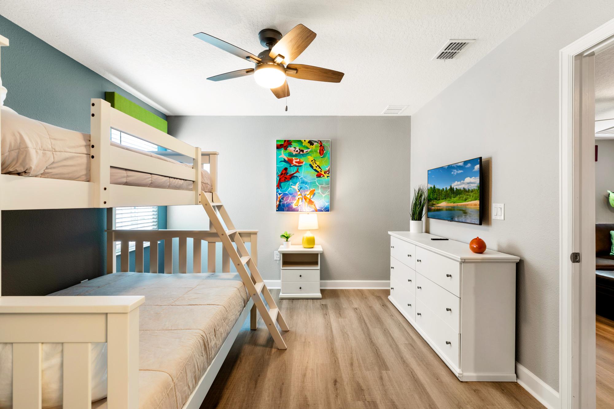 Bunk Bed - Twin/Full/Pullout Twin, 43 inch HD Smart TV, shared Jack/Jill bathroom