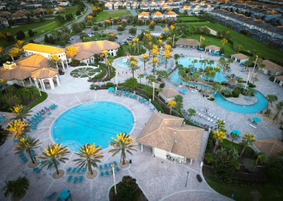 Oasis Club - Another arial view of the pool, lazy river, clubhouse, and kiddy pool